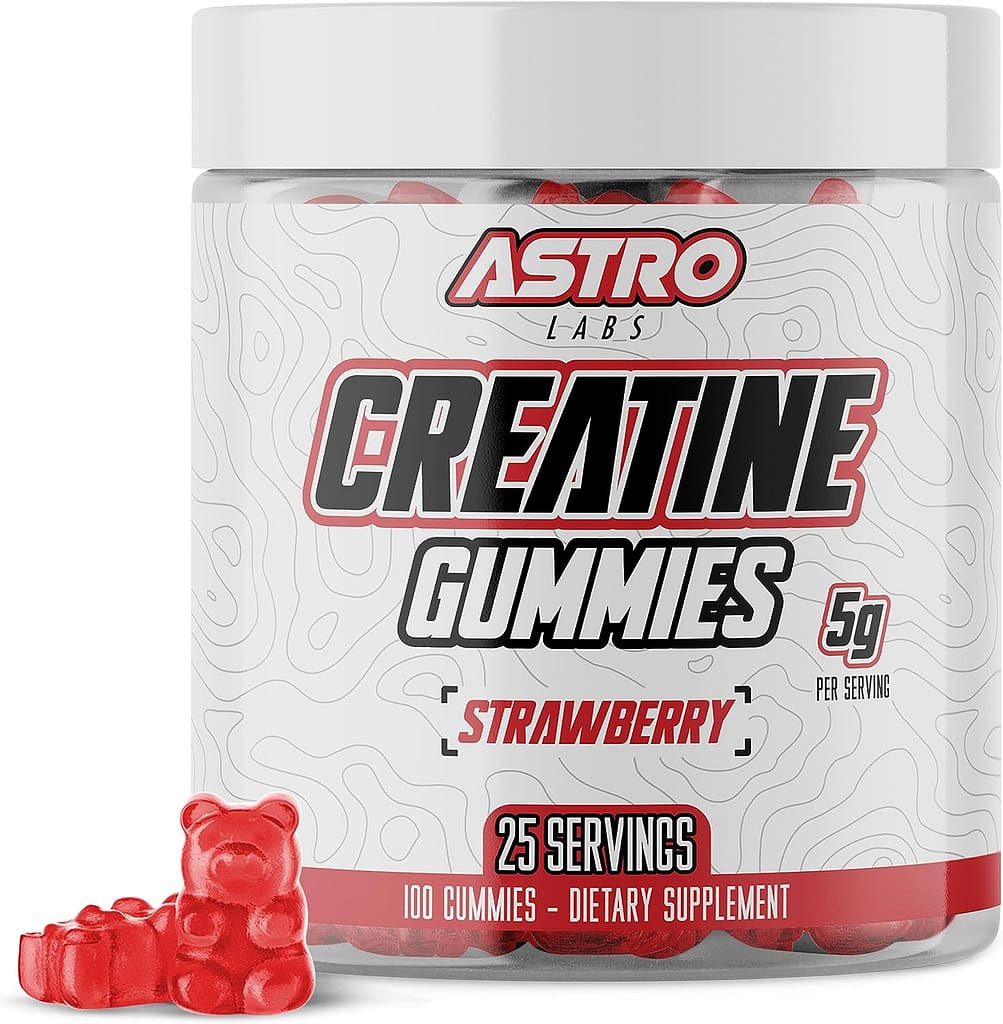 Astro Labs Creatine Chewable Gummy Bears - 5g per Serving, Easy Digesting, Fast Absorbing Chews for Men and Women - Build Muscle, Improve Recovery, Strength, and Endurance - Strawberry (100 Count) : Health Household