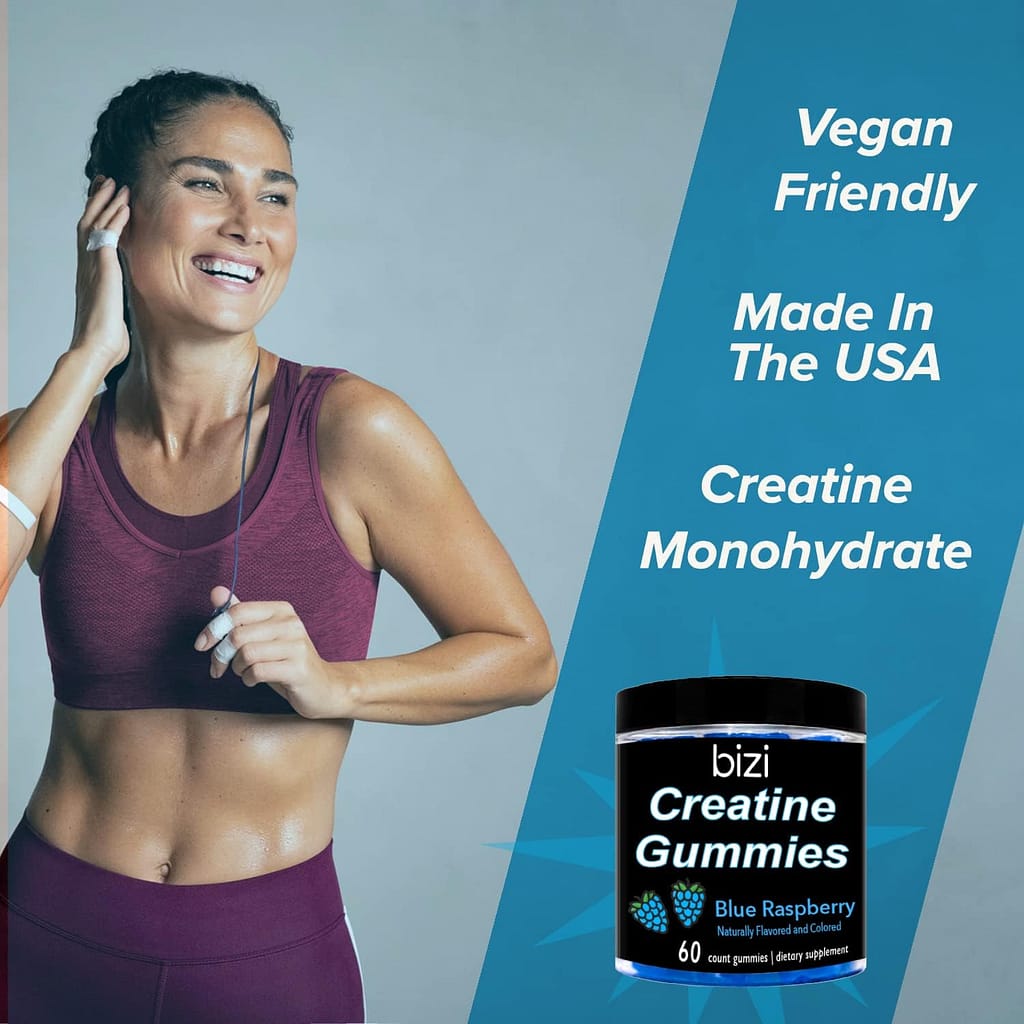 Bizi CREATINE Gummies for Men Women - 1000mg of Creatine Monohydrate per Serving - Blue Raspberry Flavor - Workout, Muscle Growth, and Recovery Supplement- Vegan Gluten Free (60 ct) : Health Household