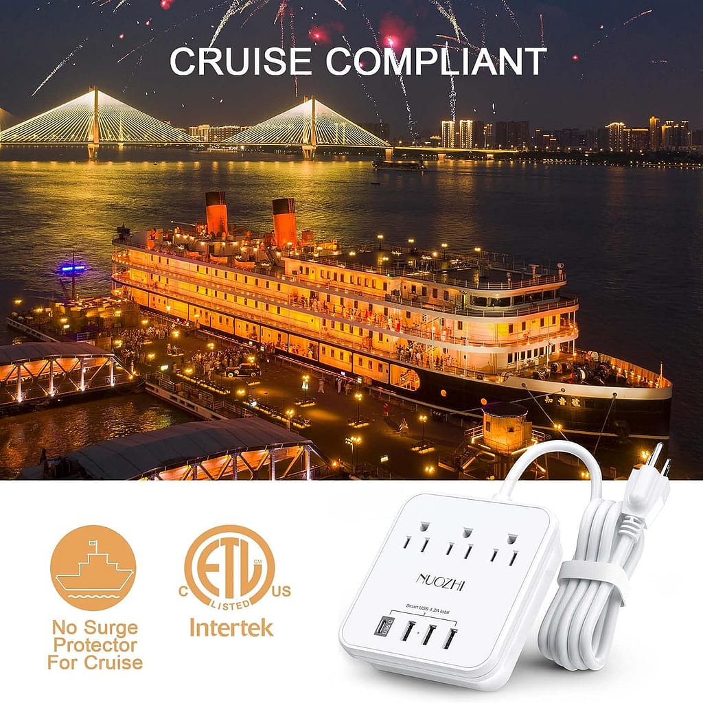 Cruise Essentials,6 Ft Power Strip with 3 Outlets and 4 USB Ports(1 USB C), Non Surge Protector for Cruise Ship, Travel, Home Office, ETL Listed, White