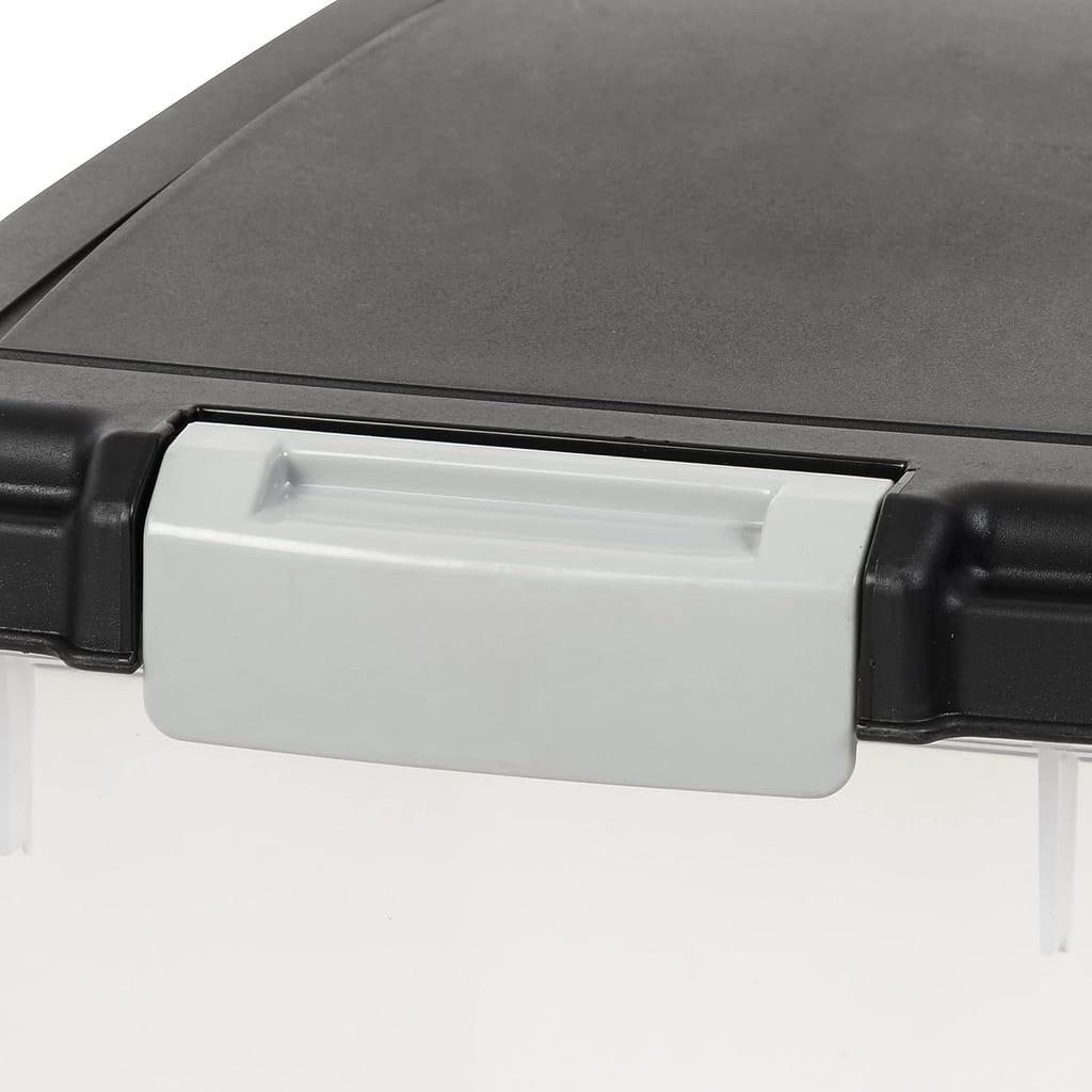 IRIS USA 25 Lbs / 33 Qt WeatherPro Airtight Pet Food Storage Container with Attachable Casters, For Dog Cat Bird and Other Pet Food Storage Bin, Keep Fresh, Translucent Body, Easy Mobility, Black