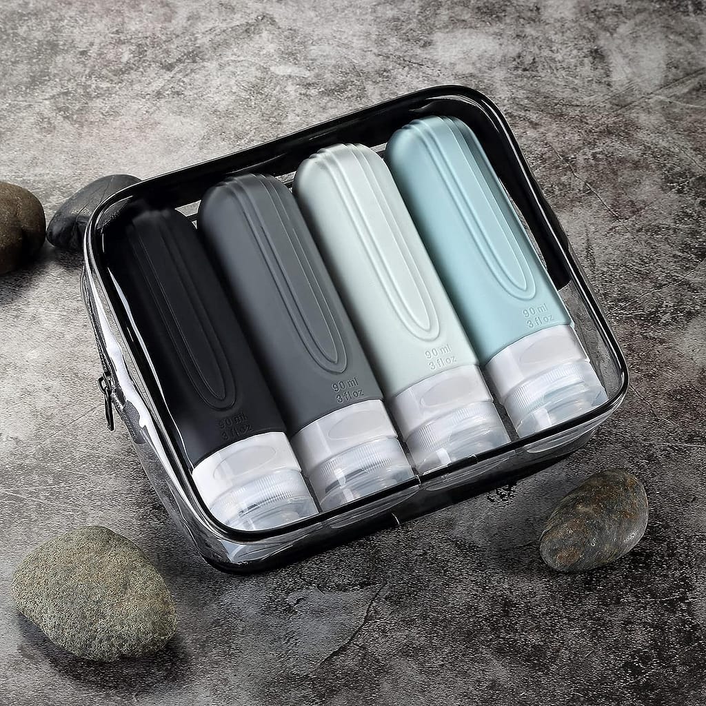 Mrsdry Travel Bottles for Toiletries, Tsa Approved 3oz Travel Size Containers BPA Free Leak Proof Refillable Liquid Silicone Squeezable Travel Accessories for Shampoo Conditioner Lotion (4 Pack)