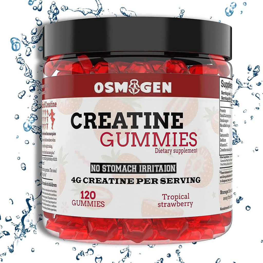 Osmogen CREATINE MONOHYDRATE Gummies for Men Women 2G per Gummy -60 Servings- Muscle gain, Energy Boosting and cognition aid. Vegan and Low Sugar Content