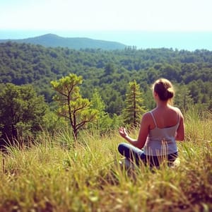 Guests meditating in nature at a digital detox retreat
