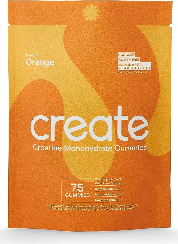 Create Wellness Creatine Monohydrate Gummies - Boost Focus, Strength, and Endurance, Vegan, Gluten-Free, Non-GMO, 1 Gram Creatine per Gummy, Orange Flavor, 75 Count : Health  Household