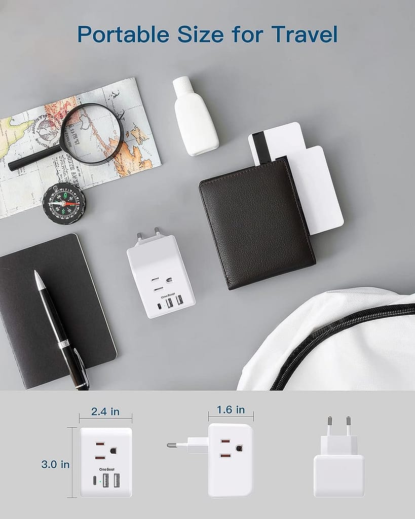 2 Pack European Travel Plug Adapter, International Power Adapter with 3 Outlets USB Charging Ports(1 C), Type C Essentials to Most Europe EU Spain Italy France Germany