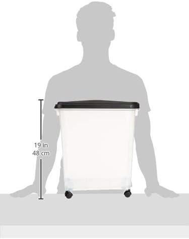 IRIS USA 25 Lbs / 33 Qt WeatherPro Airtight Pet Food Storage Container with Attachable Casters, For Dog Cat Bird and Other Pet Food Storage Bin, Keep Fresh, Translucent Body, Easy Mobility, Black